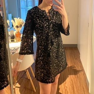 Black lace dress with tan silk under layer - size S